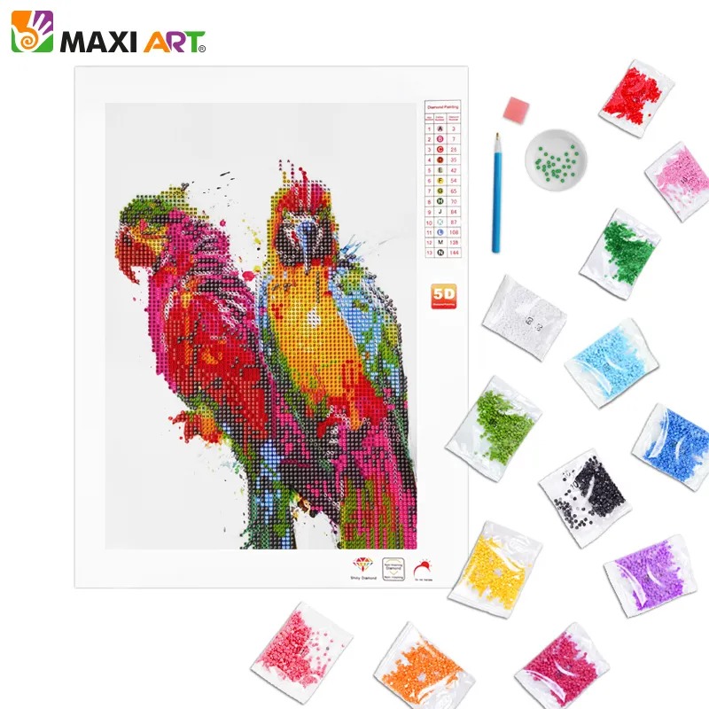 Картина Стразами на холсте Maxi Art Попугайчики 20 х 30 см