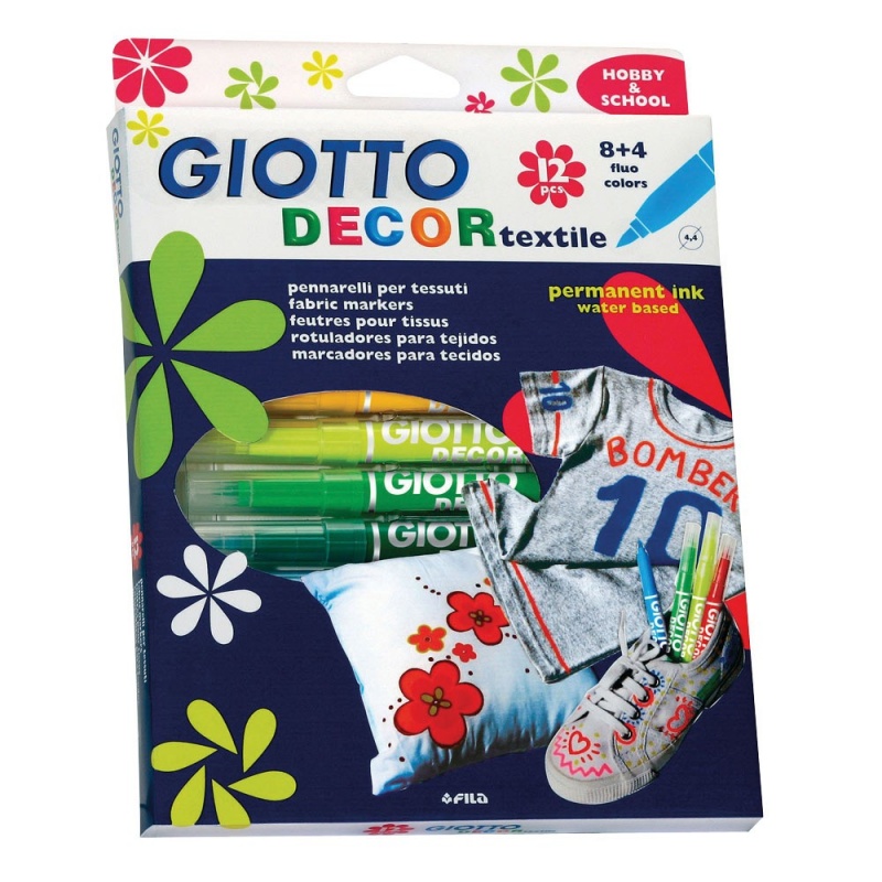 Фломастеры Giotto Decor Textile Специальные для декорирования по ткани 12 цветов 