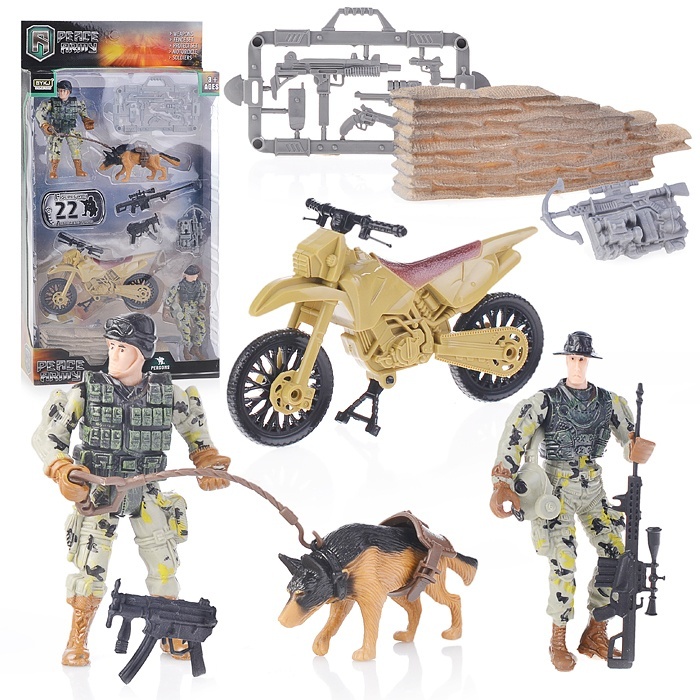 Игровой набор 2 солдата, собака, мотоцикл Peace Army