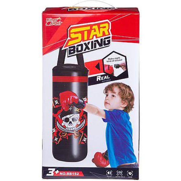 Боксерский набор Пират Junfa груша 37,5 см и перчатки на батарейках свет звук
