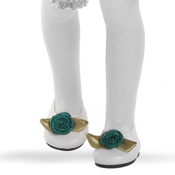 Белые туфли с зеленым цветком Paola Reina для кукол 32 см