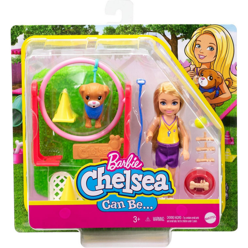 Игровой набор Barbie кукла Челси Дрессировщик собак с питомцем и игровой площадкой