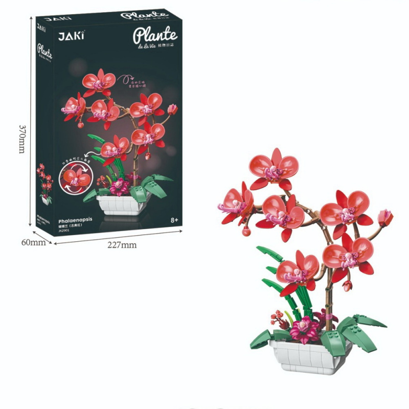 Конструктор JAKID Орхидея красная в горшке 581 деталь