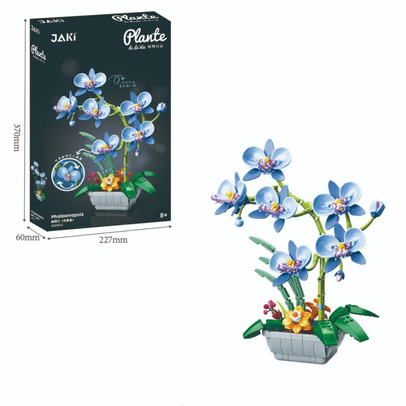 Конструктор JAKID Орхидея голубая в горшке 581 деталь