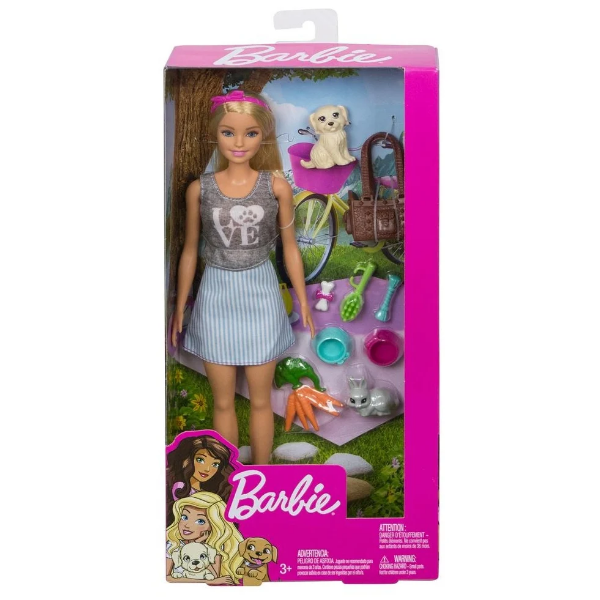 Игровой набор Barbie Блондинка с питомцами и аксессуарами