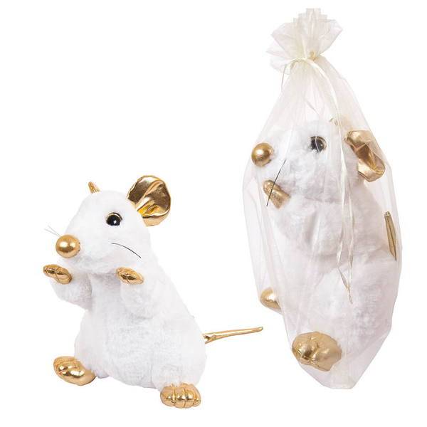 Мягкая игрушка Крыса белая с золотыми лапками, 24 см