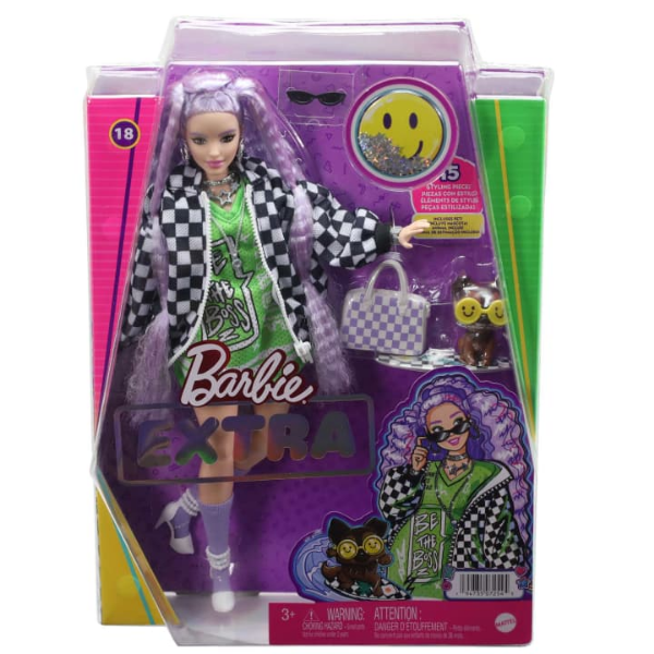 Кукла Barbie Экстра в рейсерской толстовке с питомцем