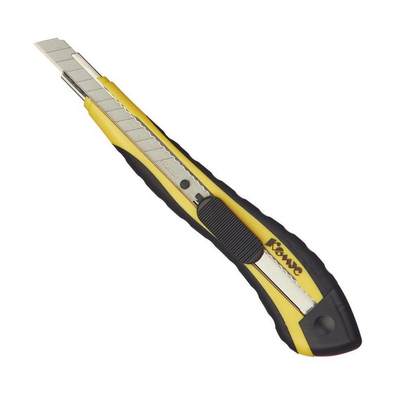 ZENOA Нож канцелярский 9мм, с металлической направляющей, обрезиненный корпус, с автоматическим фикс