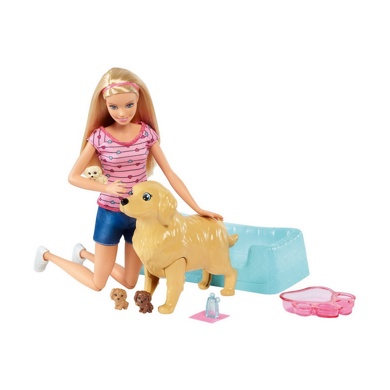 Игровой набор Barbie Кукла и собака с новорожденными щенками