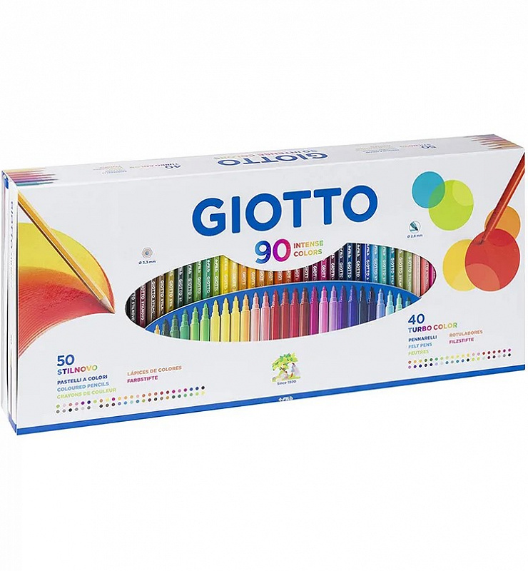 Набор 90 предметов Giotto (карандаши цветные 50 цветов + фломастеры 40 цветов)