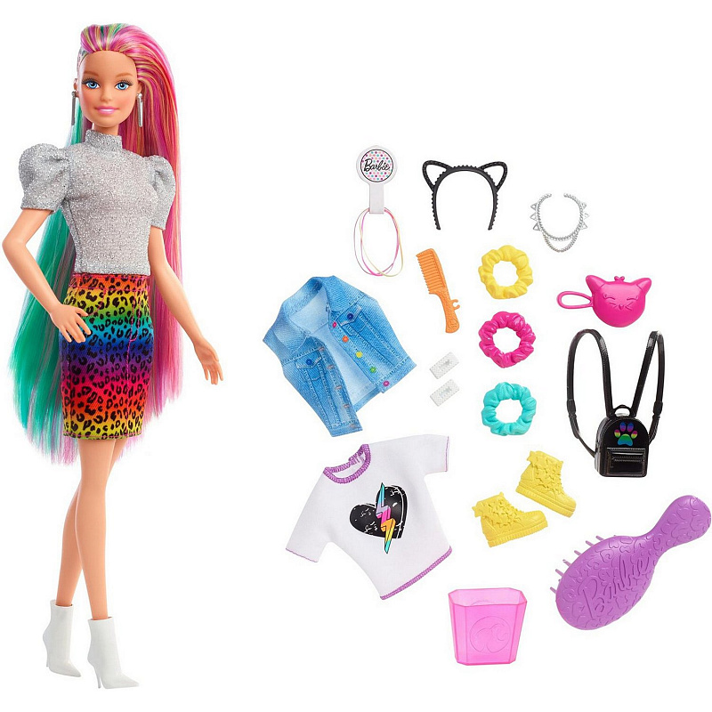 Кукла Barbie с разноцветными волосами