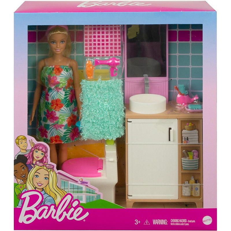 Кукла Barbie с аксессуарами В ванной комнате