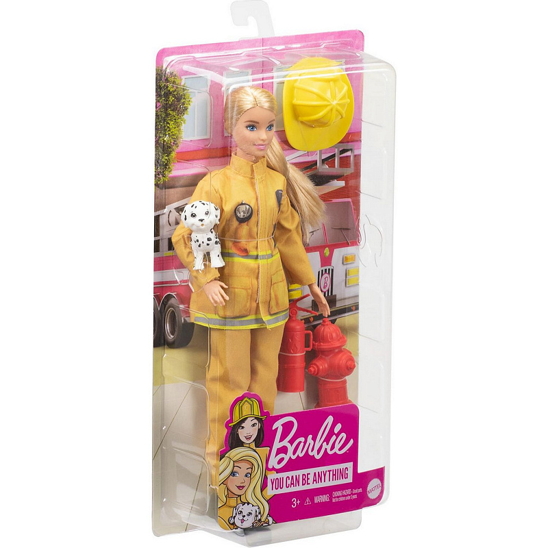 Кукла Barbie в пожарной форме с тематическими аксессуарами