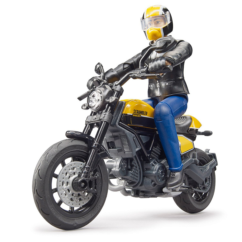 Мотоцикл с мотоциклистом Scrambler Ducati Bruder жёлтый