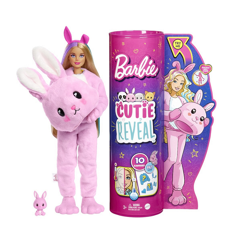 Кукла Barbie с плюшевым костюмом кролика и 10 сюрпризами