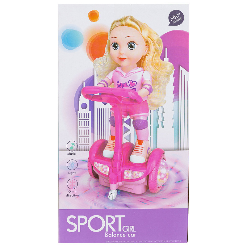 Кукла Маринка на скутере Balance car игрушка на батарейках со световыми и звуковыми эффектами
