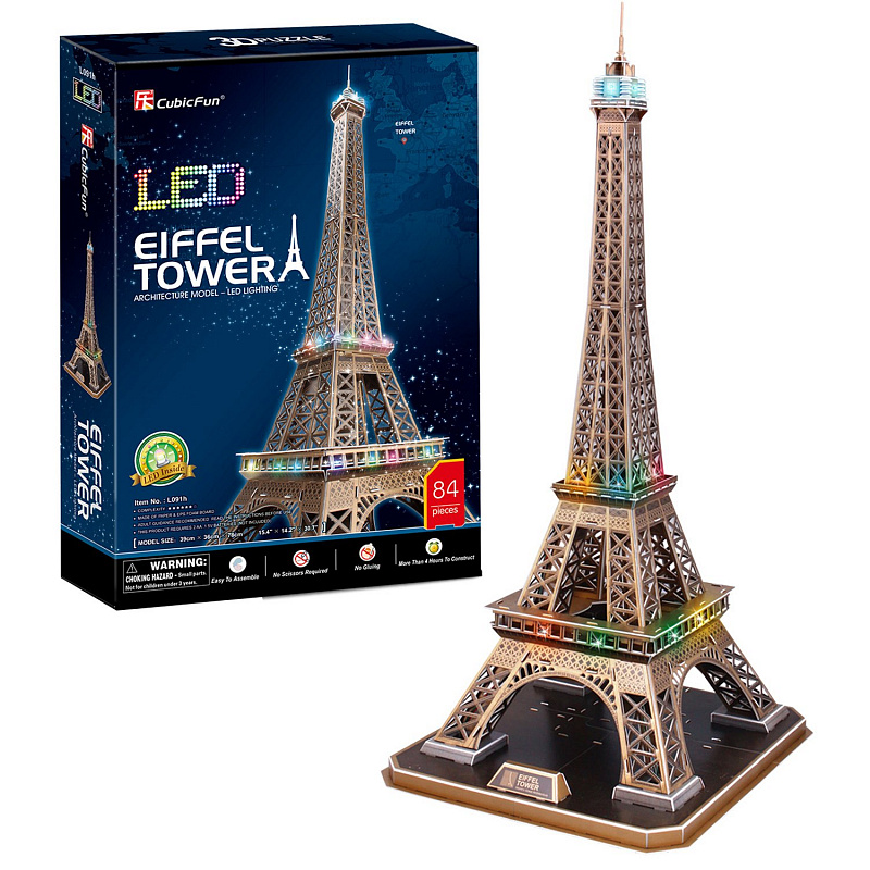 3D пазл Cubicfun Эйфелева башня с LED-подсветкой 84 детали