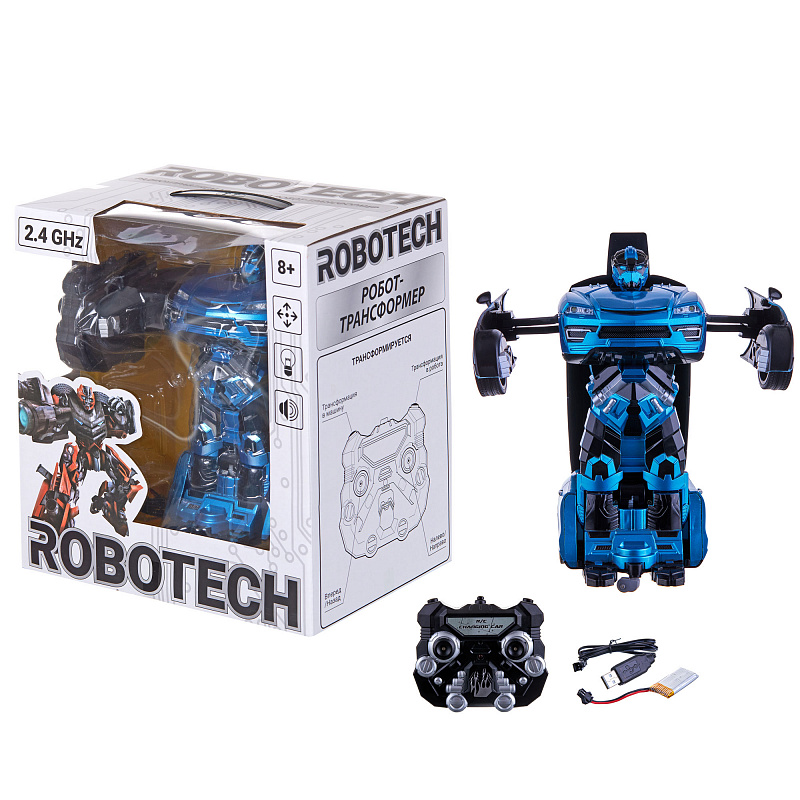 Радиоуправляемая машина-трансформер со светом и звуком Robotech голубая