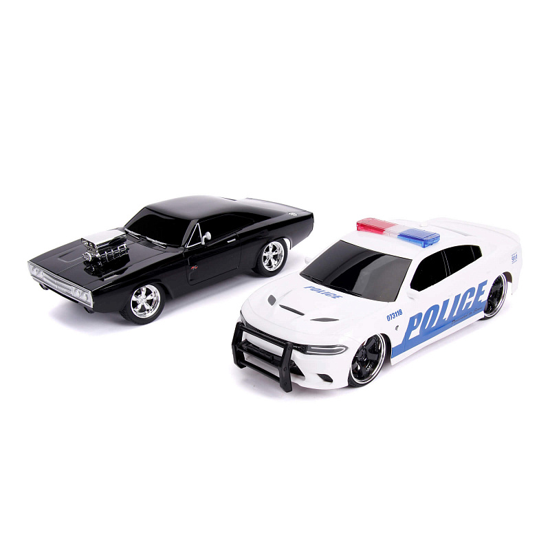 Машины на радиоуправлении Twin Pack SRT Hellcat RC 2015 и Dodge Charger 1970 1:16 Jada Toys чёрный и белый