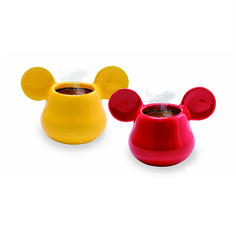 Набор 3D-чашек для эспрессо 2 шт. Mickey Mouse желтая и красная