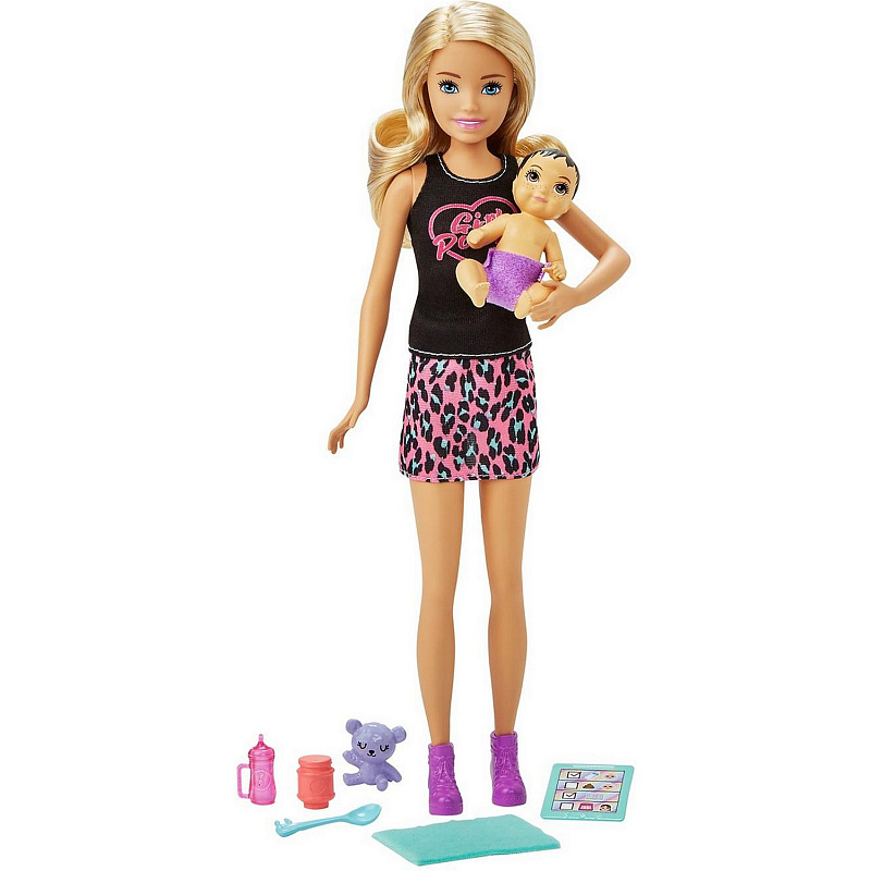 Набор Barbie Няня в лосинах с малышом