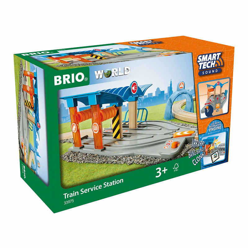 Игровой набор Brio Smart Tech Sound станция для ремонта поездов с тоннелем со звуком