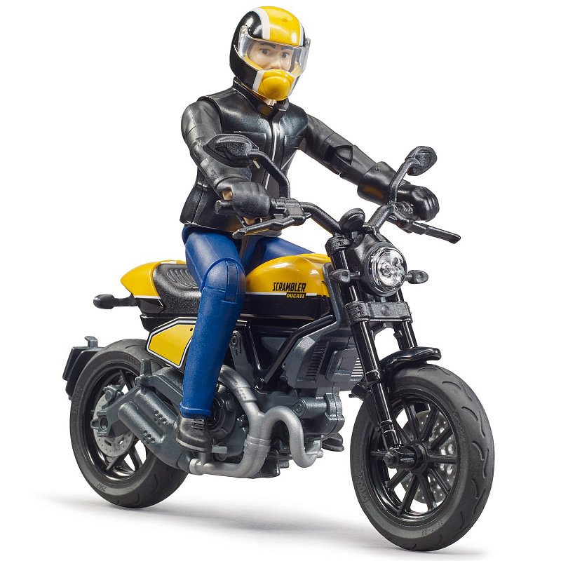 Мотоцикл с мотоциклистом Scrambler Ducati Bruder жёлтый