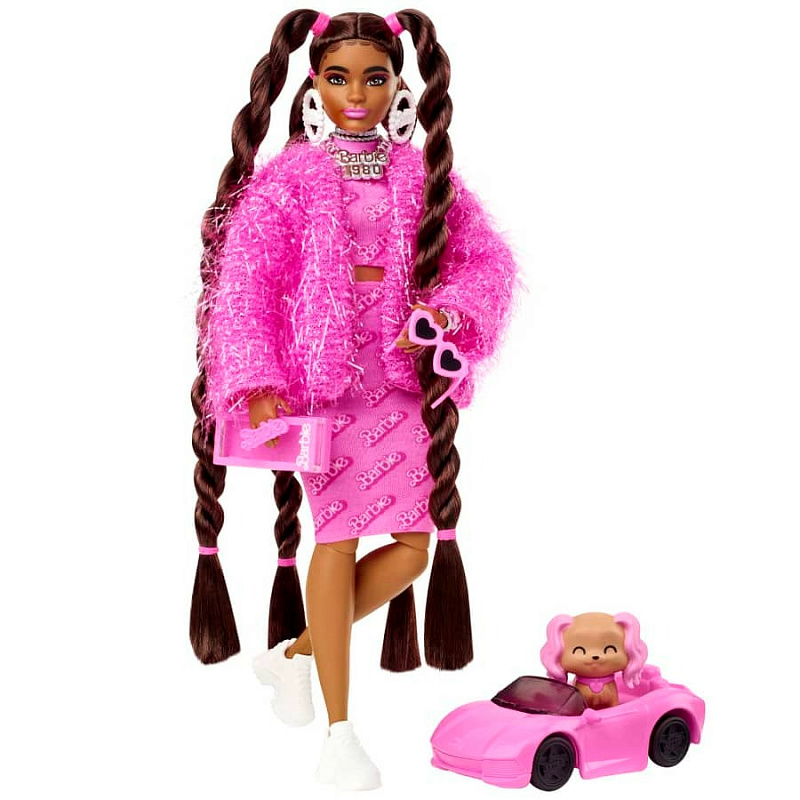 Кукла Barbie Экстра в розовом с питомцем