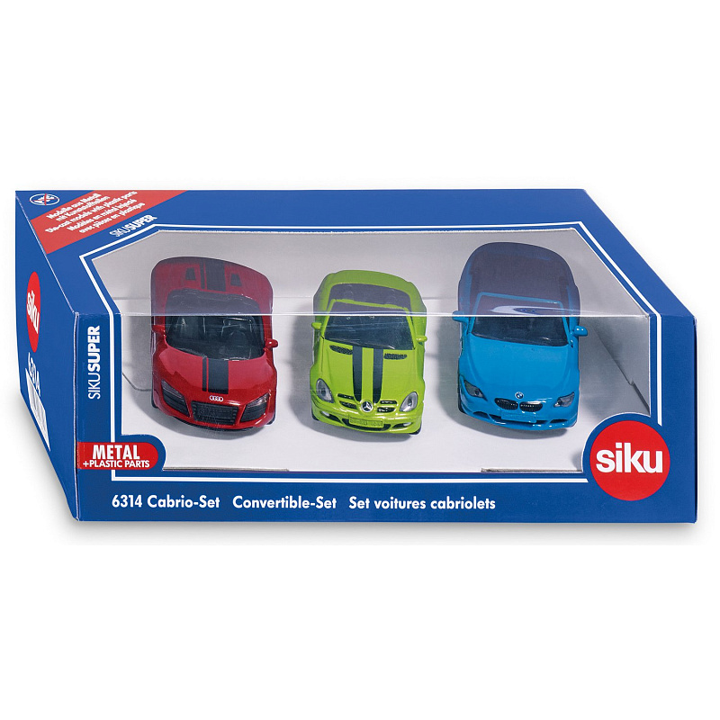 Набор машин SIKU Mercedes SLK+Audi R8+BMW 645i кабриолеты