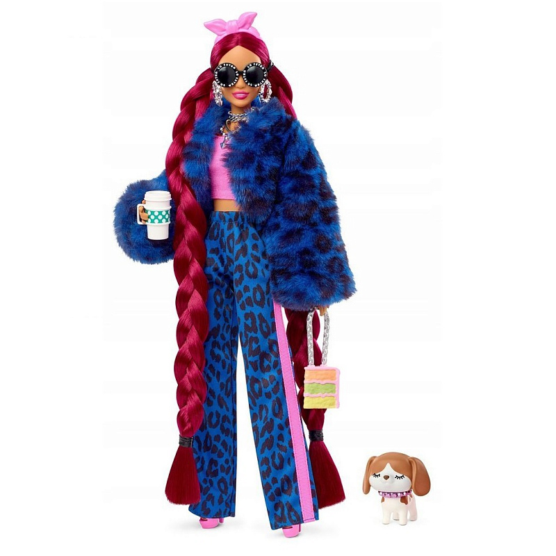 Barbie Экстра кукла с голубой леопардовой курткой с мехом 17