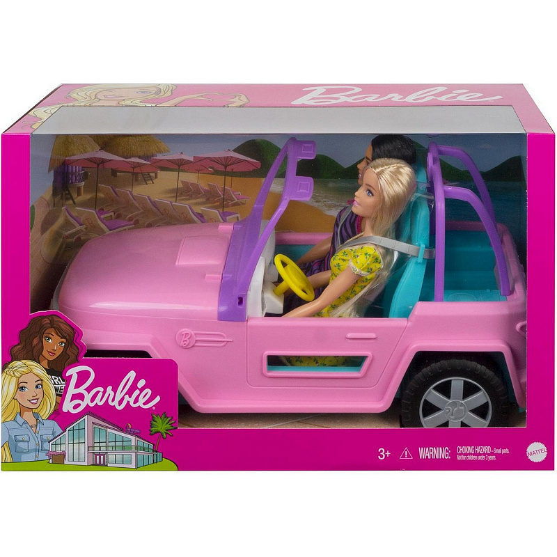 Кукла Barbie с подругой в розовом джипе