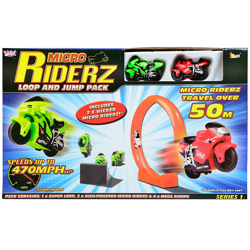 Трек и 2 микро-мотоцикла Wicked Micro Riderz Loop and Jump Pack